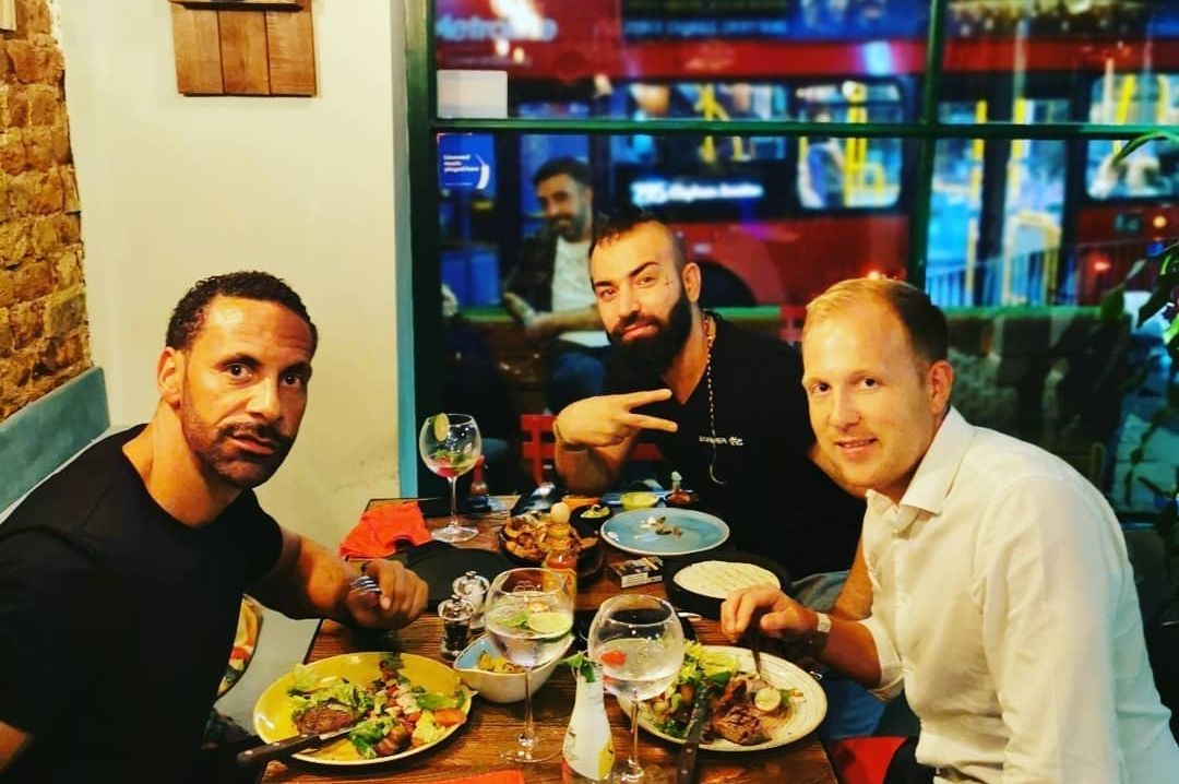 Rio Ferdinand having a meal at Yucca yuccafulham_london_rioferdinand