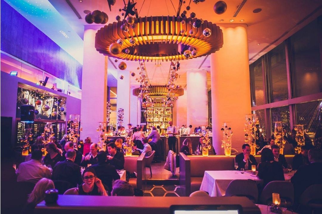 Colourful interiors of Skylon skylon london